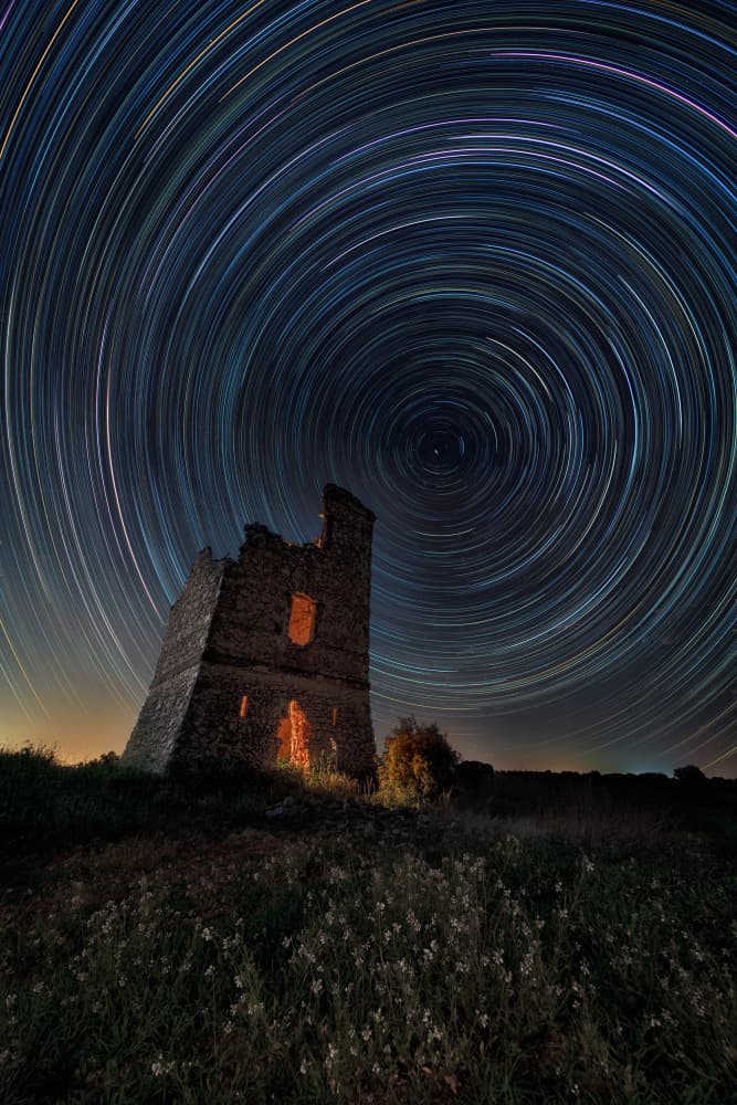 Star Trails Over Ruins by César Vega Toledano — canvas wall art