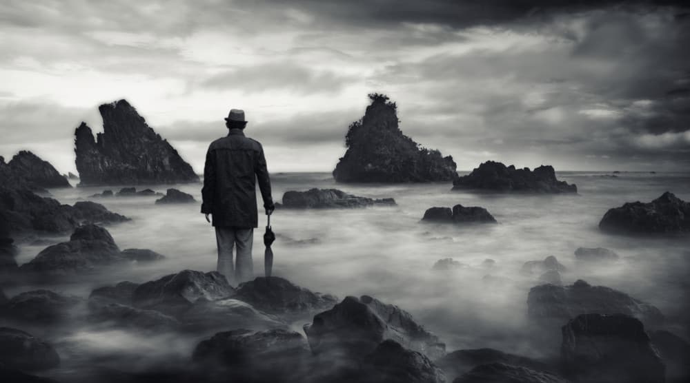 Lone Figure Misty Coast by Hari Sulistiawan — canvas wall art