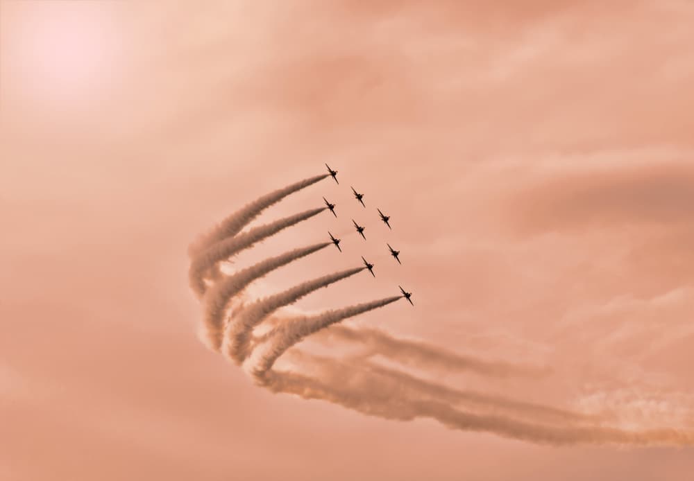 Sunset Airshow Formation by Gareth Thomas — canvas wall art