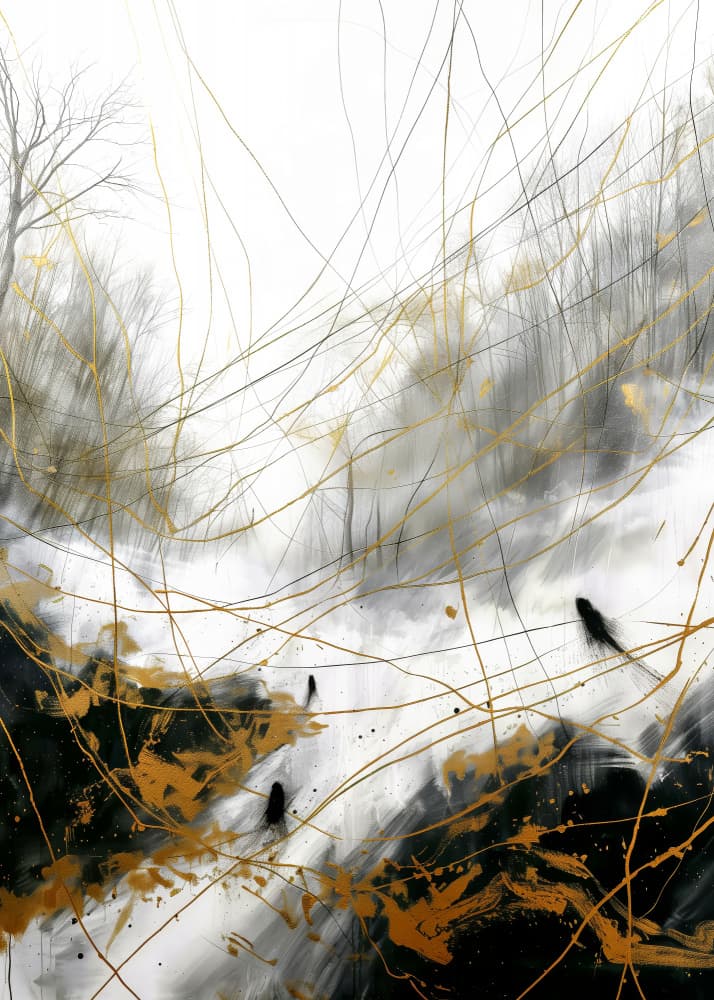 Golden Forest Lines by Justyna Jaszke — canvas wall art