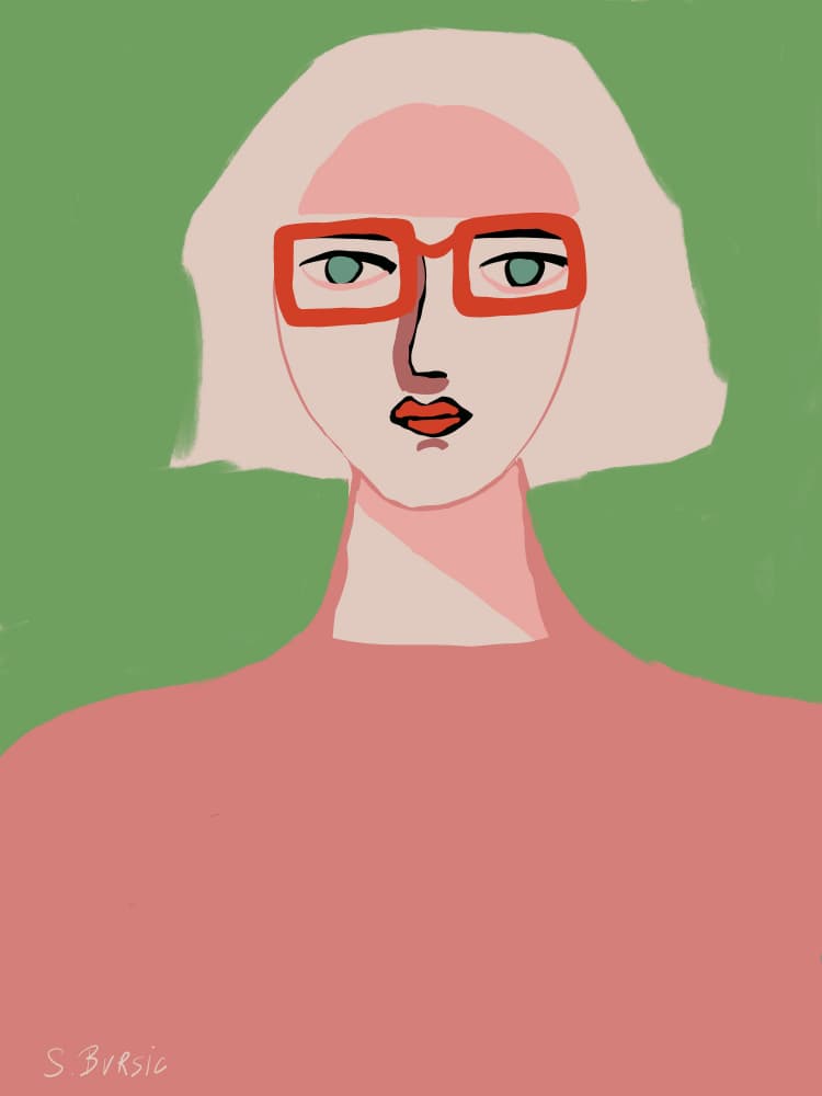 Woman In Red Glasses by Sharyn Bursic — canvas wall art