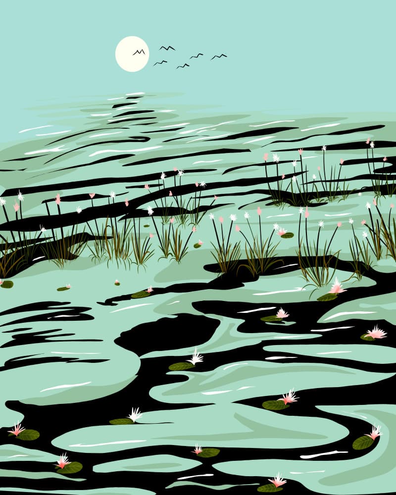 Serene Moonlit Pond by Uma Gokhale — canvas wall art