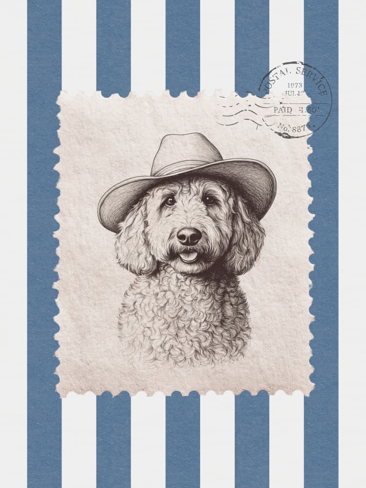 Doodle Dog Cowboy Stamp by Jolly and Dash — canvas wall art