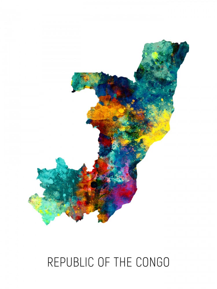 Colorful Congo Map by Michael Tompsett — canvas wall art