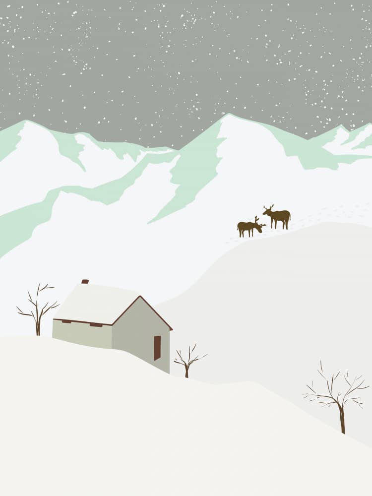 Snowy Mountain Reindeer by Nikita Jariwala — canvas wall art