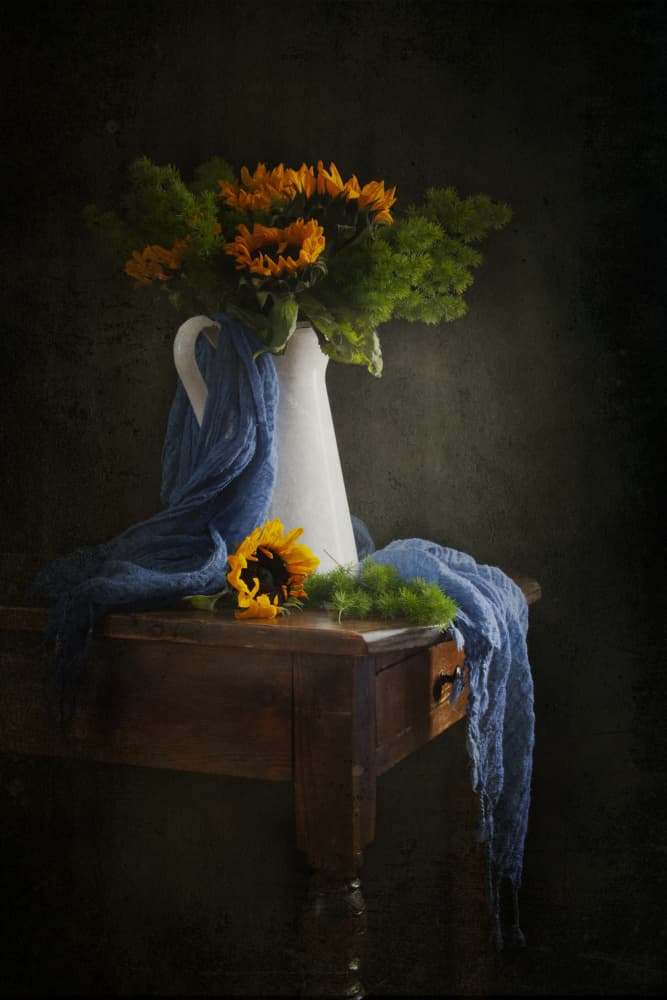 Moody Sunflower Still Life by Ramiz Sahin — canvas wall art
