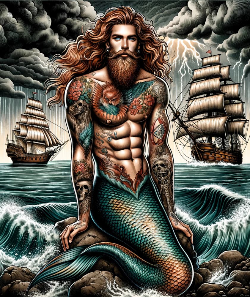 Merman Ocean Storm by David Galan — canvas wall art
