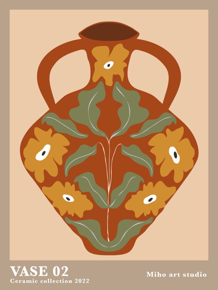 Terracotta Floral Vase by Miho Art Studio — canvas wall art