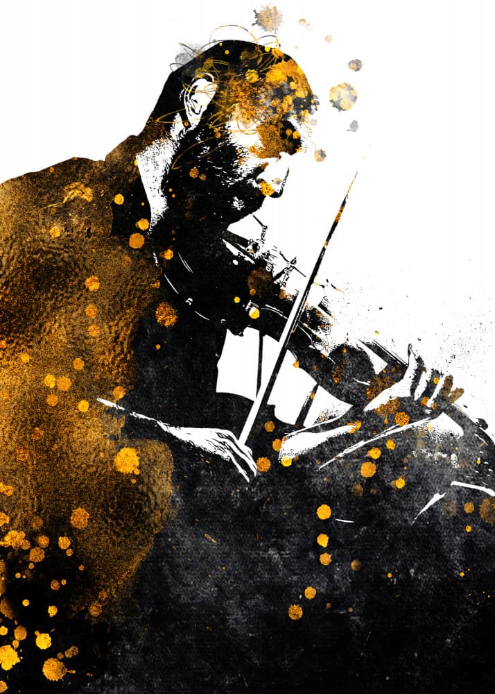 Golden Violinist Silhouette by Justyna Jaszke — canvas wall art