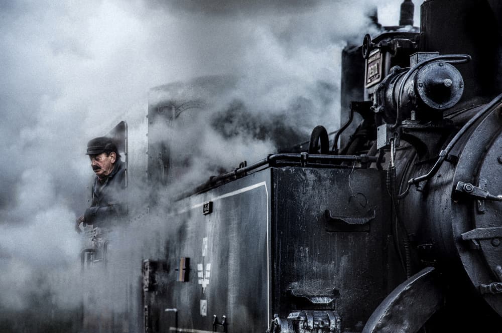 Engineer Amidst Steam by Irene Perovich — canvas wall art