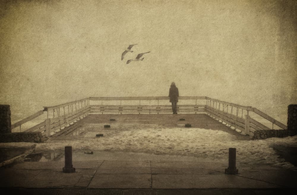 Misty Pier Solitude by Andriy Kovach — canvas wall art