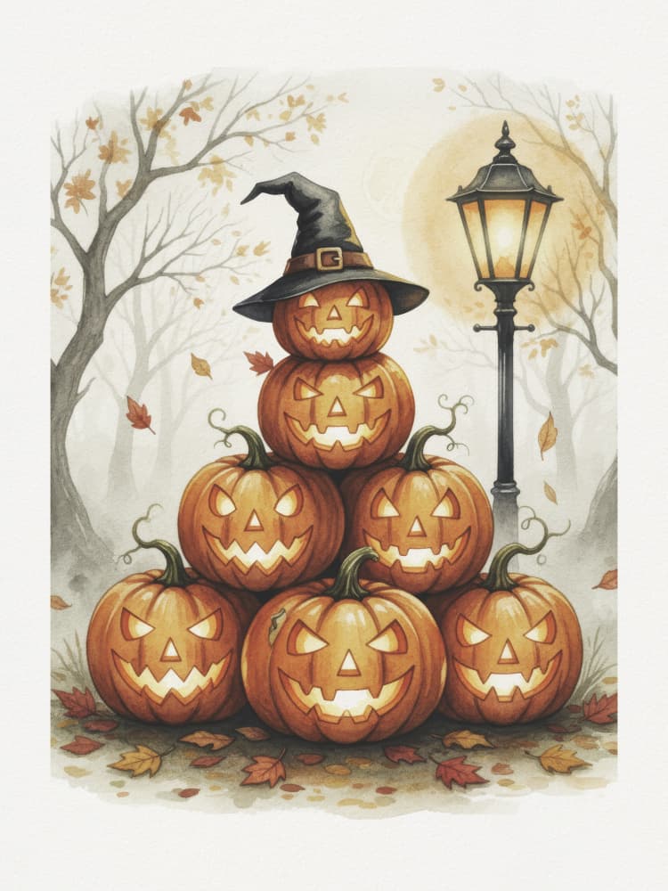 Halloween Pumpkin Witch Stack by Andreas Magnusson — canvas wall art