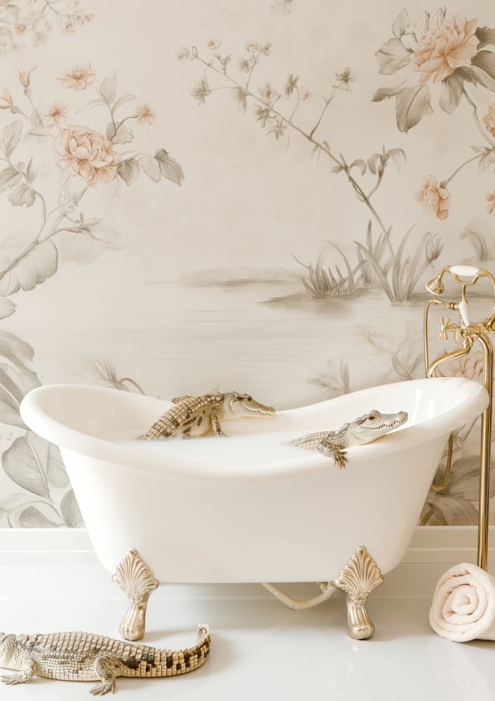 Baby Crocodile Milk Bath by Niky Rahner — canvas wall art