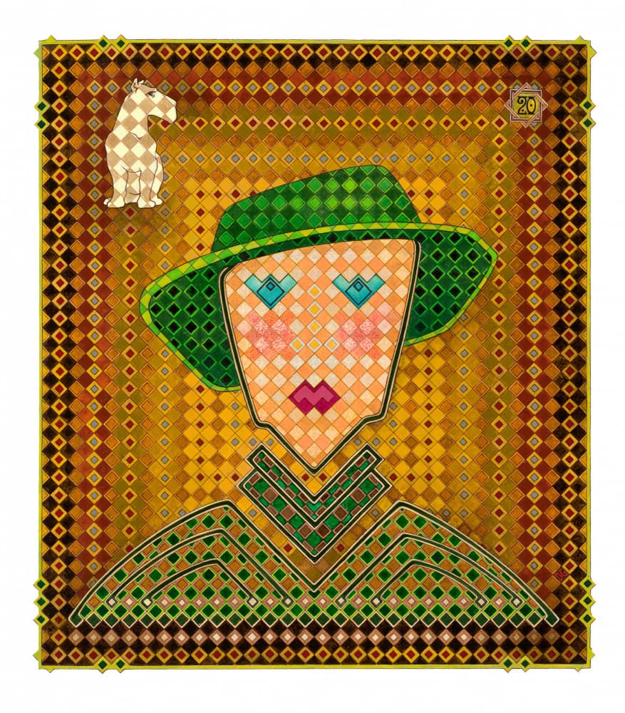 Green Hat Geometric Woman by Dobri Gjurkov — canvas wall art