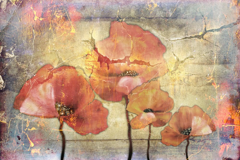 Distressed Golden Poppies by Rafal Kulik — canvas wall art
