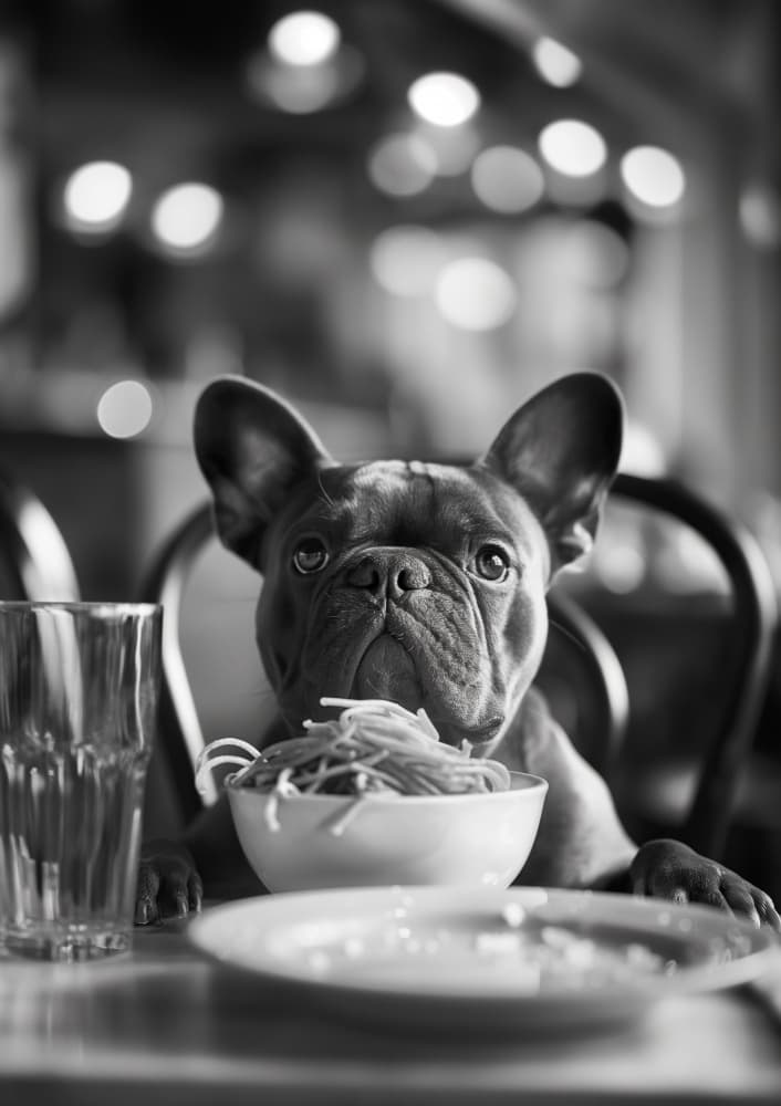 French Bulldog Spaghetti Dinner by Niky Rahner — canvas wall art