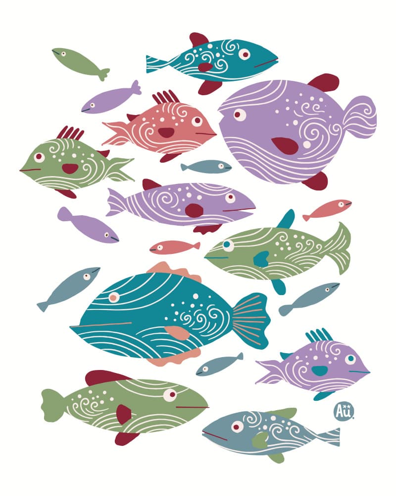 Whimsical School of Fish by Aia Ueno — canvas wall art