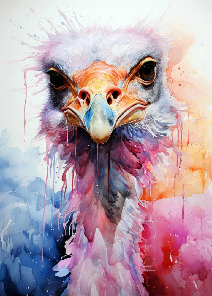 Vibrant Watercolor Ostrich by Justyna Jaszke — canvas wall art