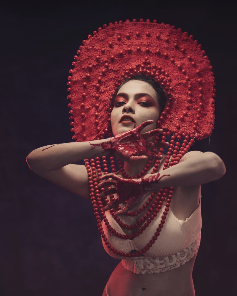 Crimson Hand Portrait by HIRAK BHATTACHARJEE — canvas wall art