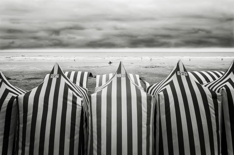 Striped Beach Tents Overcast Day by Toni Guerra — canvas wall art