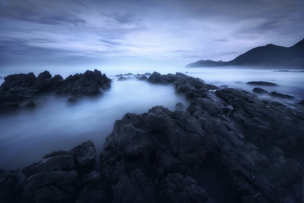 Misty Blue Coastline by Fran Osuna — canvas wall art