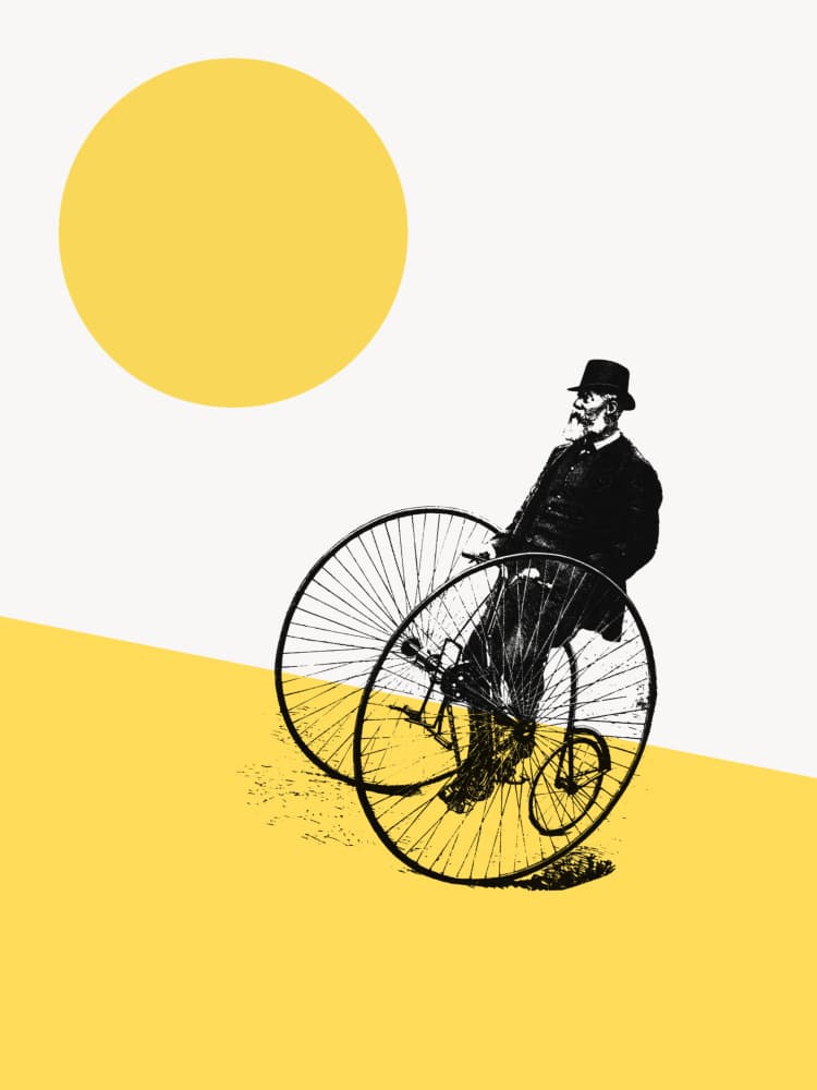 Dapper Cyclist Yellow by Marja van den Hurk — canvas wall art
