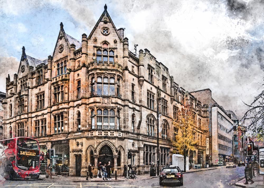 Historic Manchester Corner by Justyna Jaszke — canvas wall art