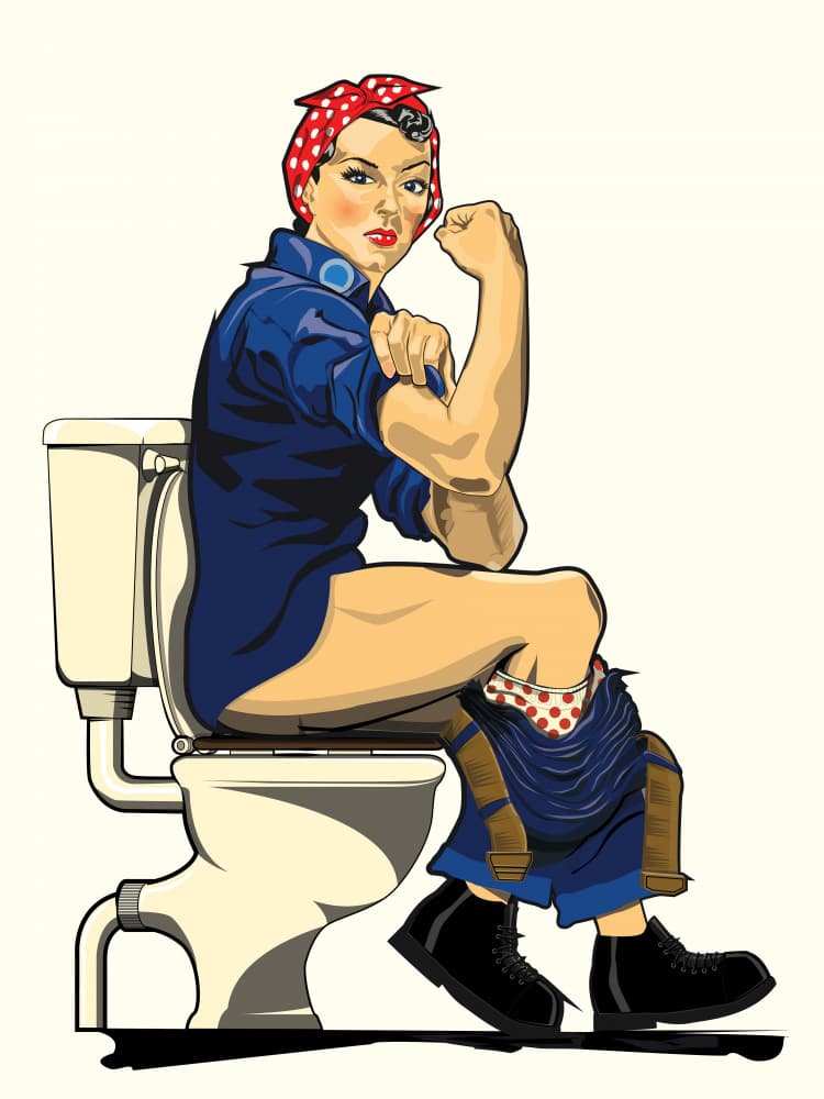 Strong Woman Bathroom Break by In The Washroom — canvas wall art