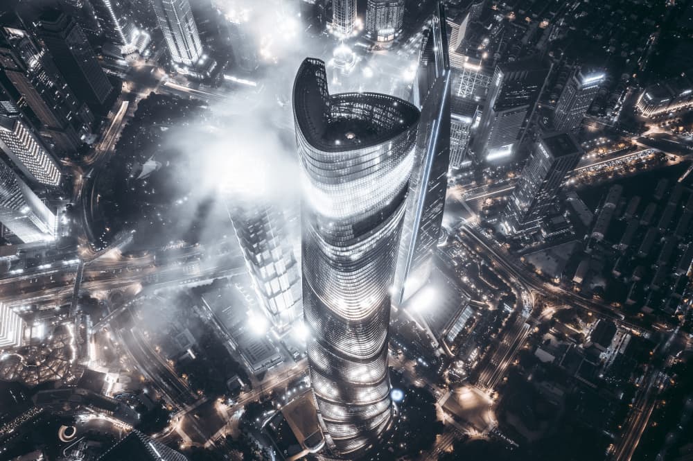 Glowing City Skyscraper by Aron Tien — canvas wall art