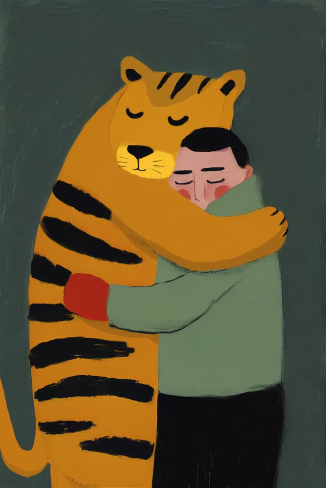 Tiger's Gentle Hug by Treechild — canvas wall art