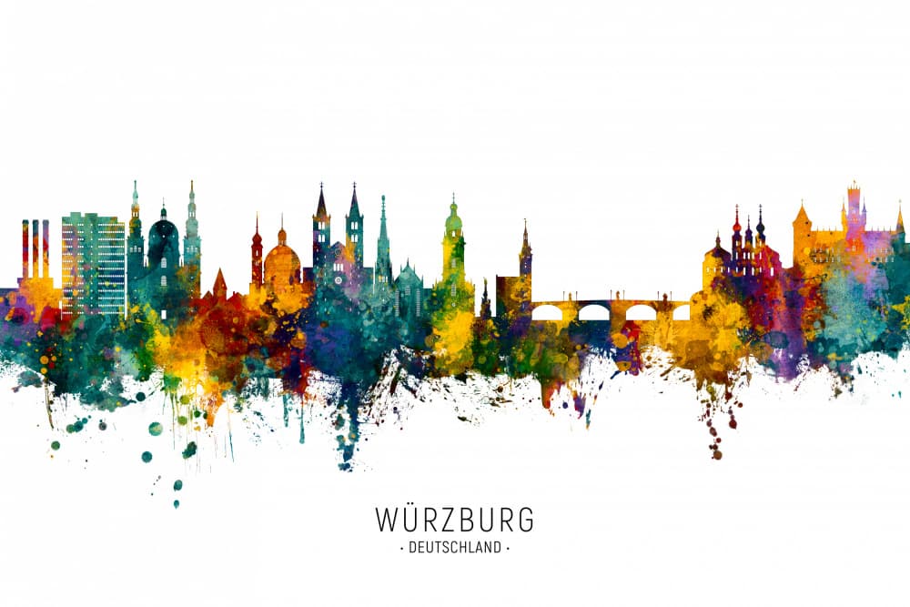 Würzburg Watercolor Skyline by Michael Tompsett — canvas wall art