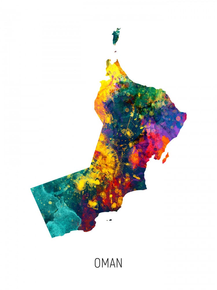 Vibrant Oman Map by Michael Tompsett — canvas wall art