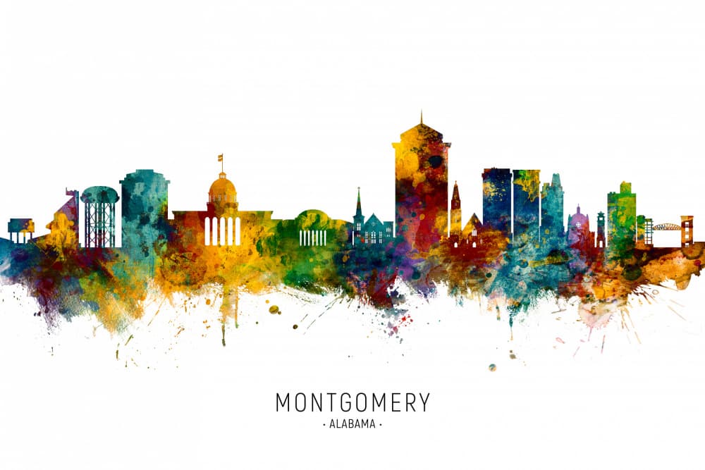 Vibrant Montgomery Cityscape by Michael Tompsett — canvas wall art