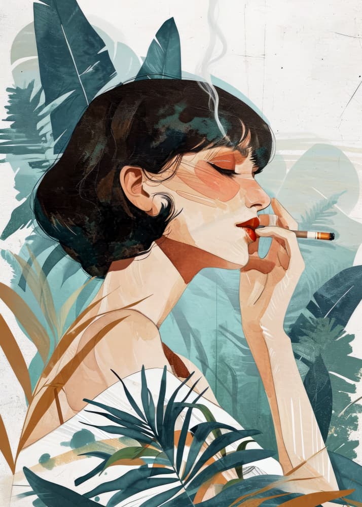 Pensive Smoking Woman by Justyna Jaszke — canvas wall art