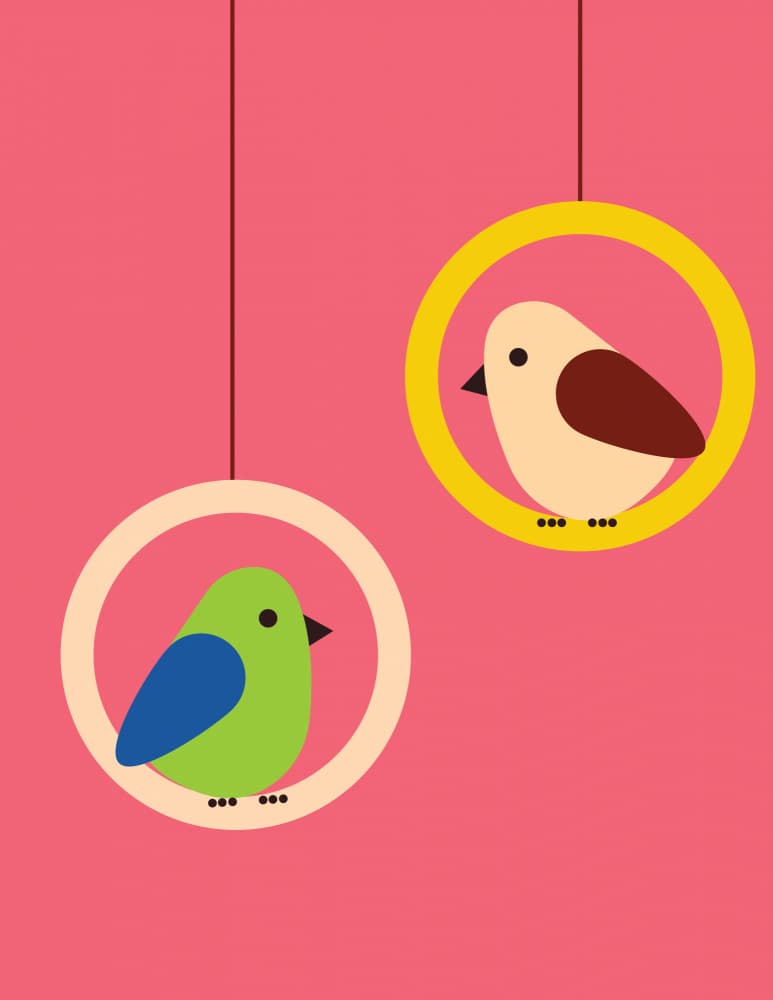 Sweet Birds on Swings by Nicholas — canvas wall art