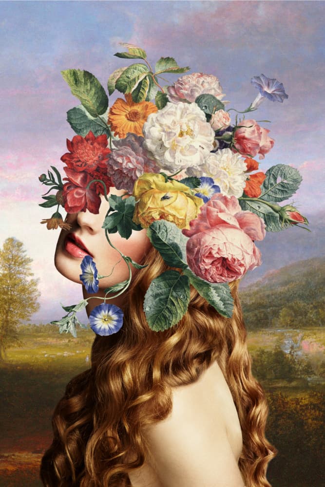 Floral Dream Portrait by Marja van den Hurk — canvas wall art