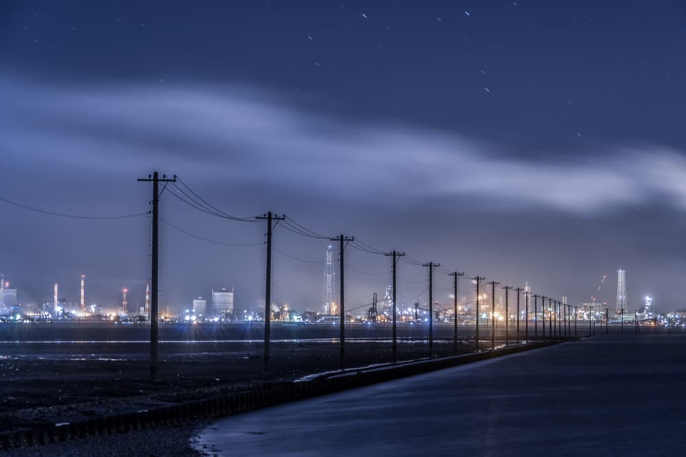 Night Industrial Skyline by Tomoshi Hara — canvas wall art