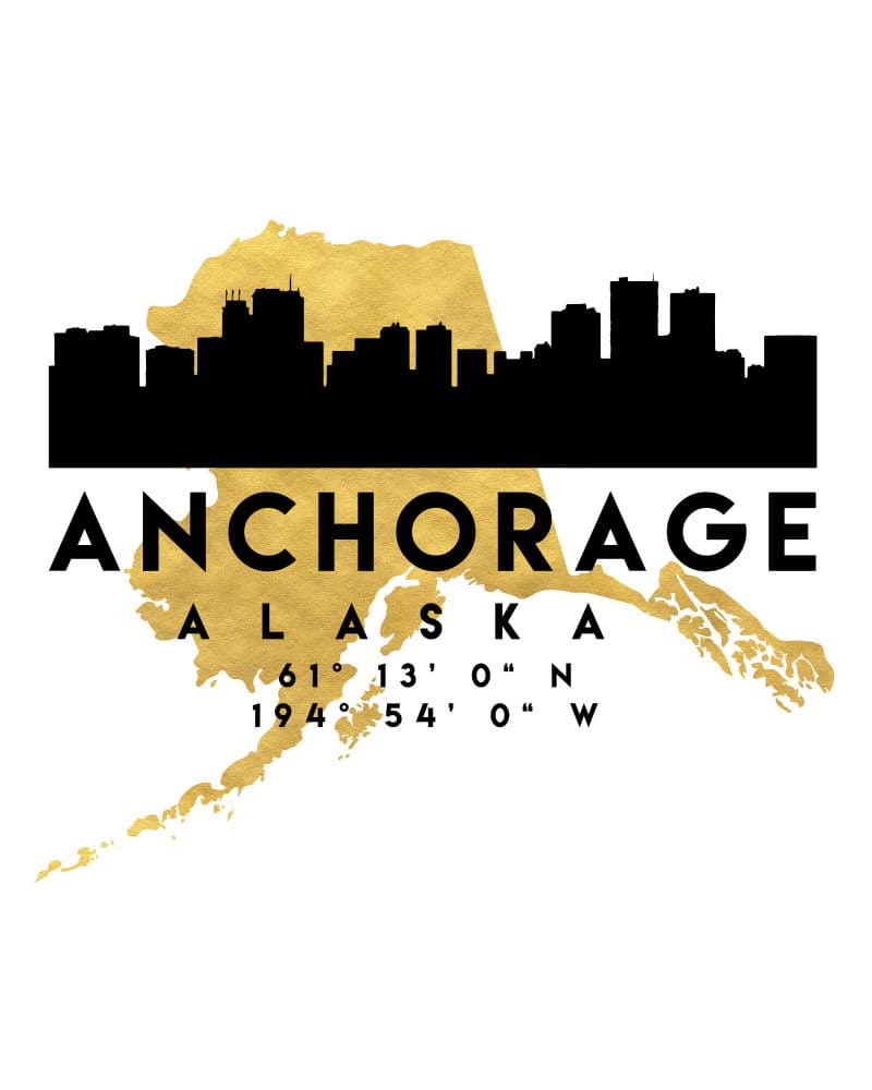 Anchorage Alaska Gold Map by Emiliano Deificus — canvas wall art