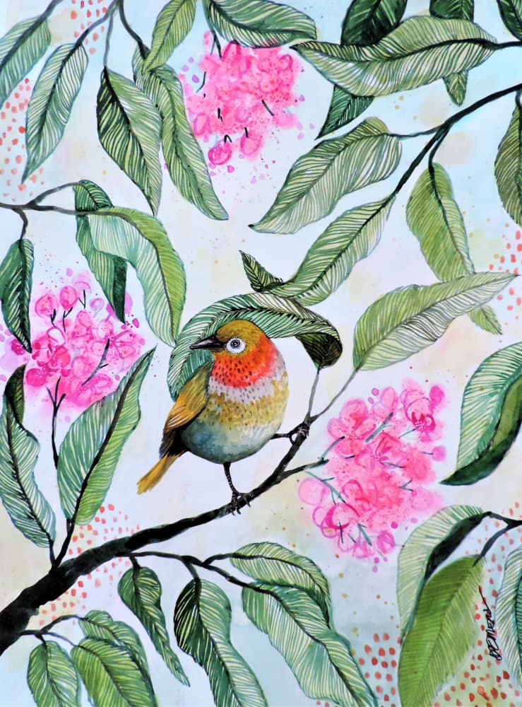 Sweet Bird Pink Blossoms by Sylvie Demers — canvas wall art