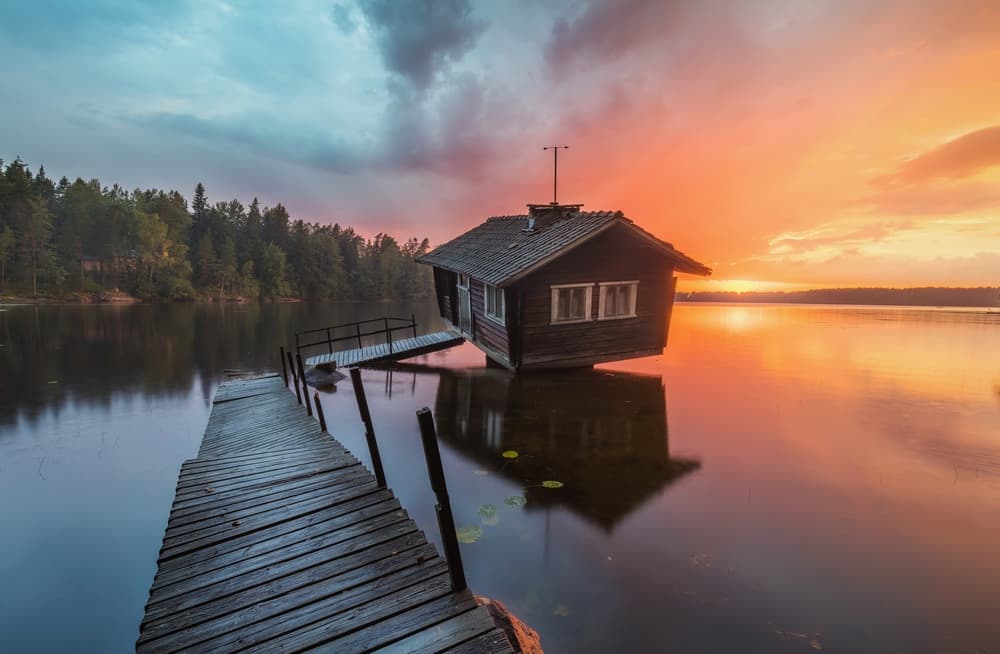 Rustic Lakeside Sunset by Richard Beresford Harris — canvas wall art