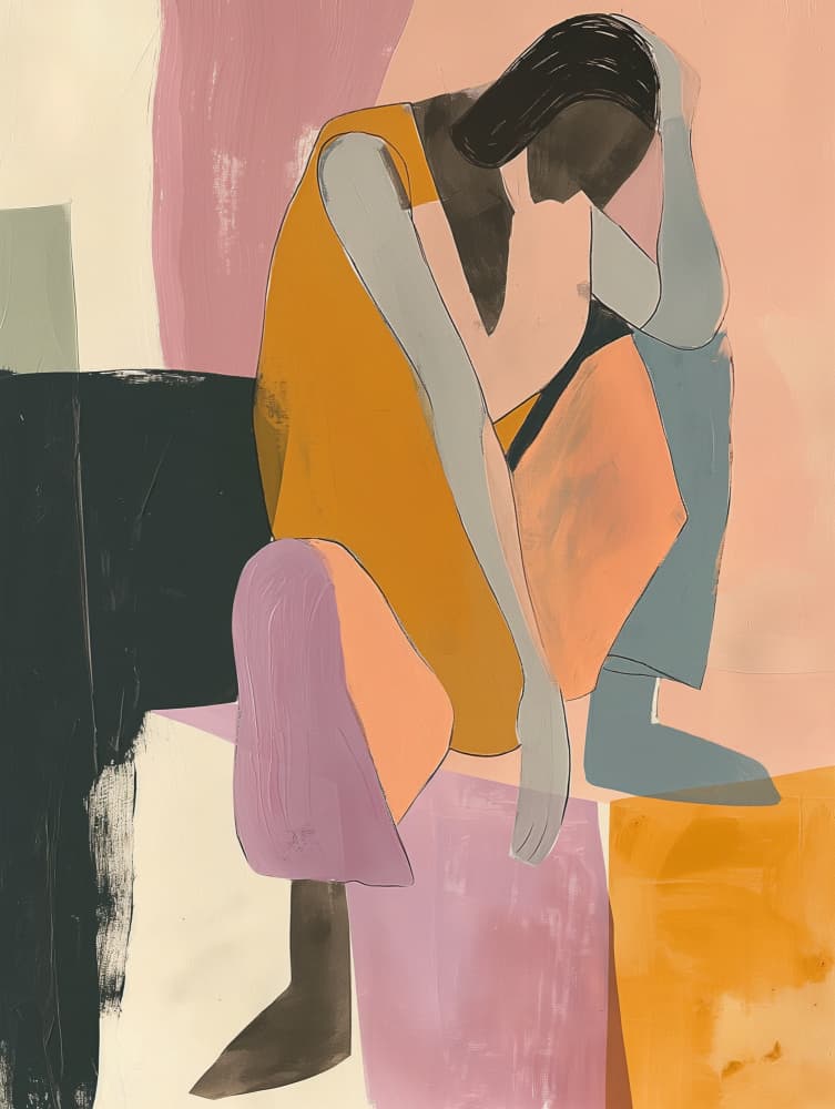 Pensive Woman Sitting by SHANDU — canvas wall art