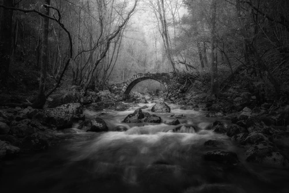 Misty River Stone Bridge by Thomas de Franzoni — canvas wall art