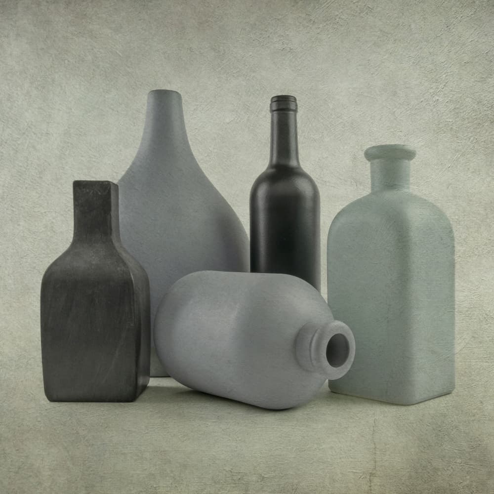 Minimalist Grey Bottles by Ytje Veenstra — canvas wall art