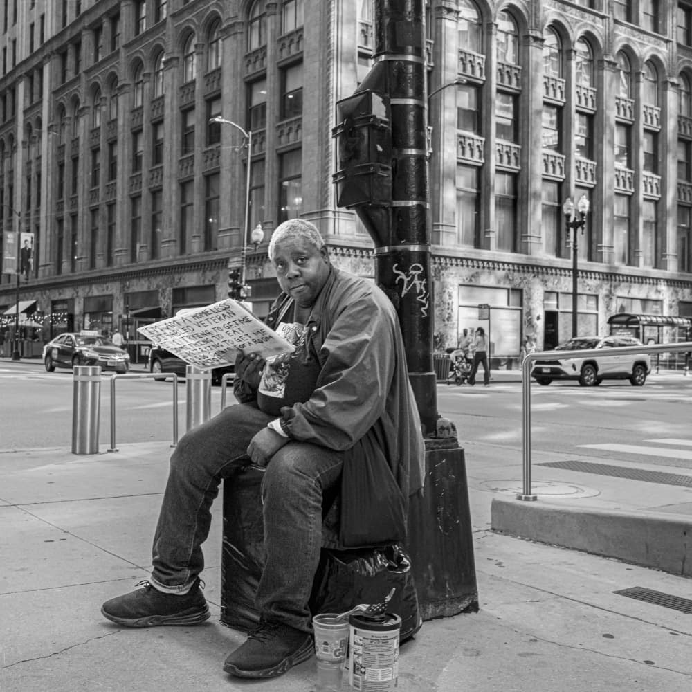 Veteran on City Street by Wendy Fischer Hartman — canvas wall art