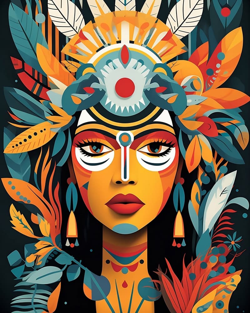 Vibrant Tribal Portrait by Emiliano Deificus — canvas wall art