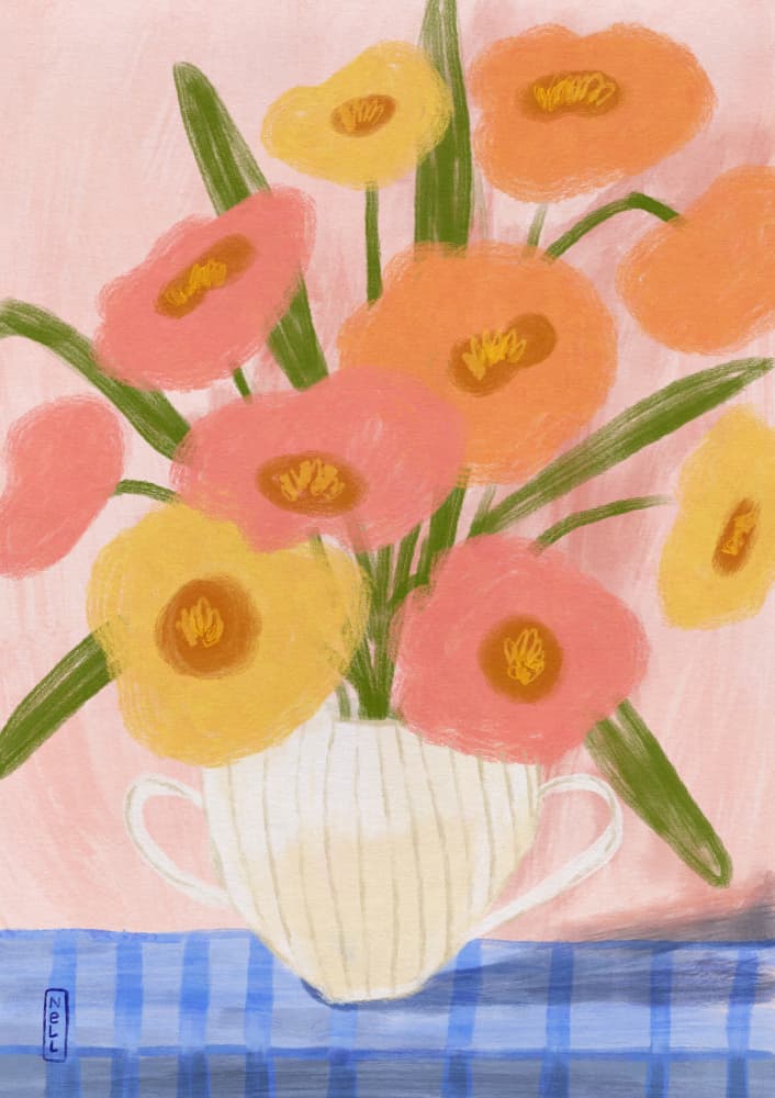 Cheerful Table Flowers by Dirkie Nell — canvas wall art