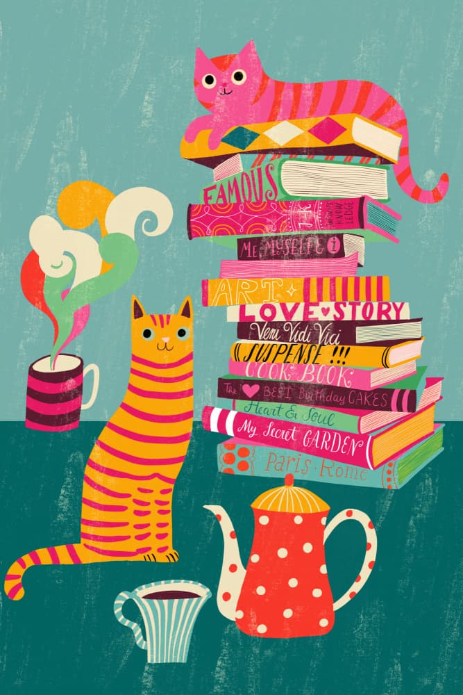 Whimsical Cats and Books by uta krogmann — canvas wall art
