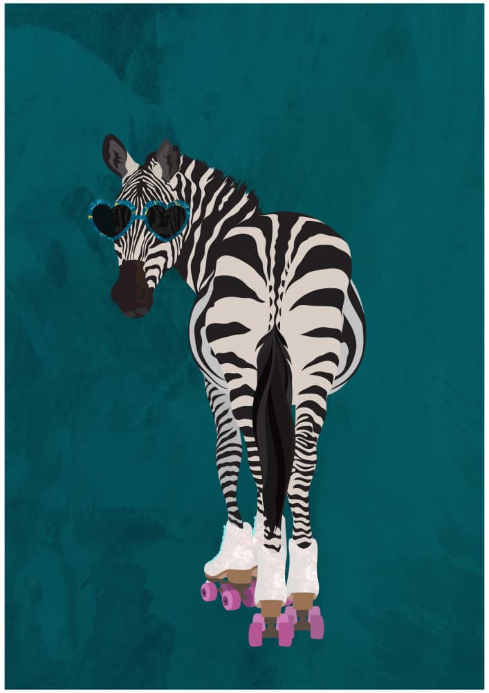 Cool Zebra Roller Skates by Sarah Manovski — canvas wall art