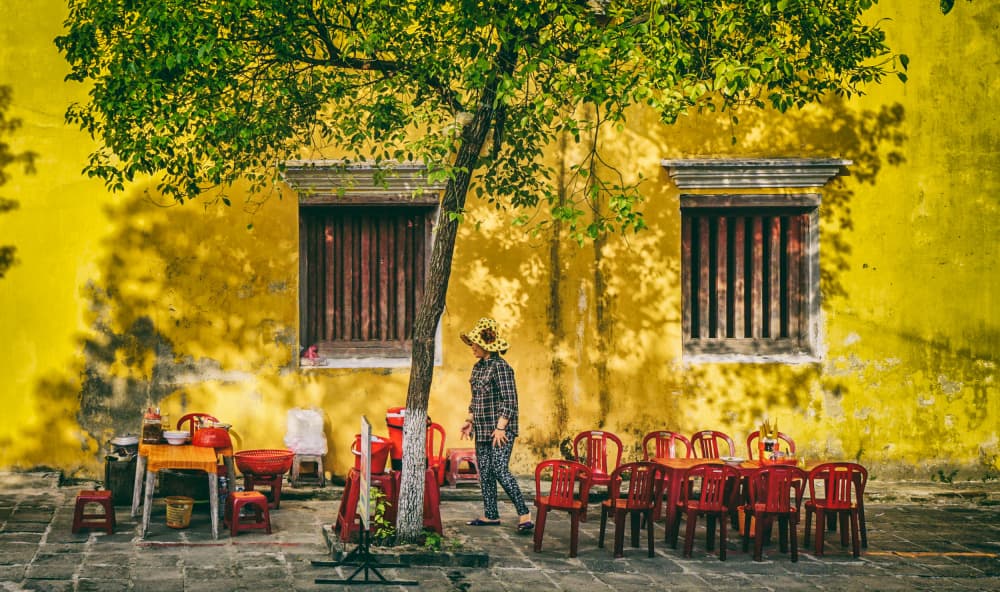 Vibrant Yellow Street Cafe by Samara Ratnayake — canvas wall art