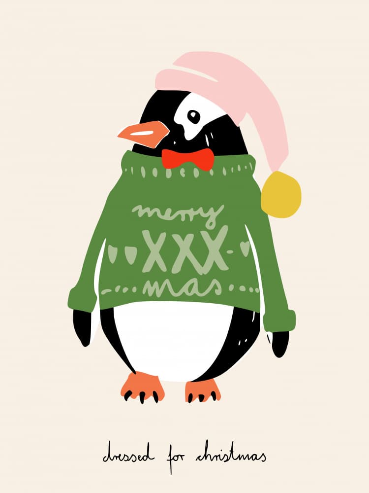 Penguin Dressed for Christmas by Annick — canvas wall art